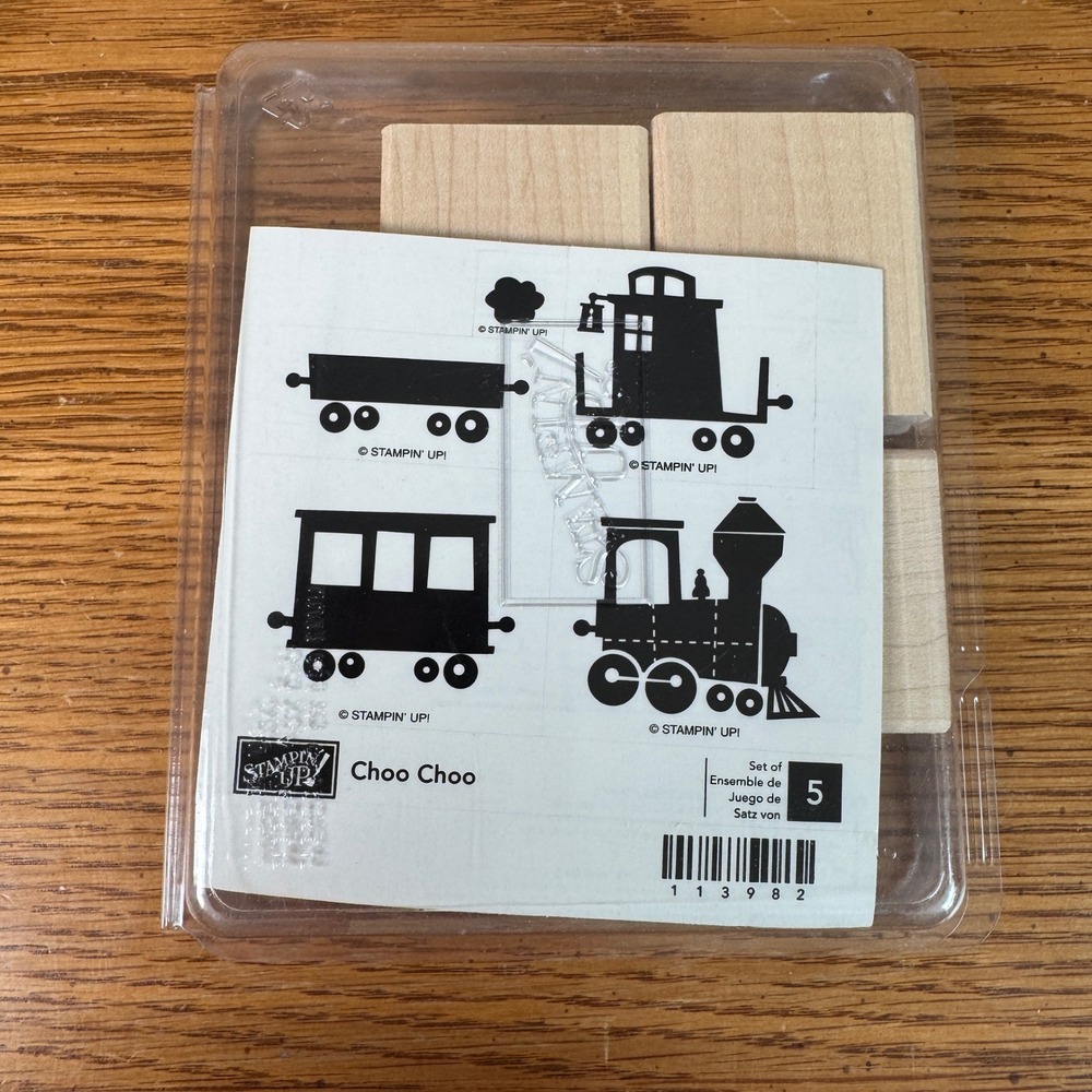 Stampin Up Choo Choo Train Rubber Stamp Set 113982 Wood Mount 5 Piece‎ New